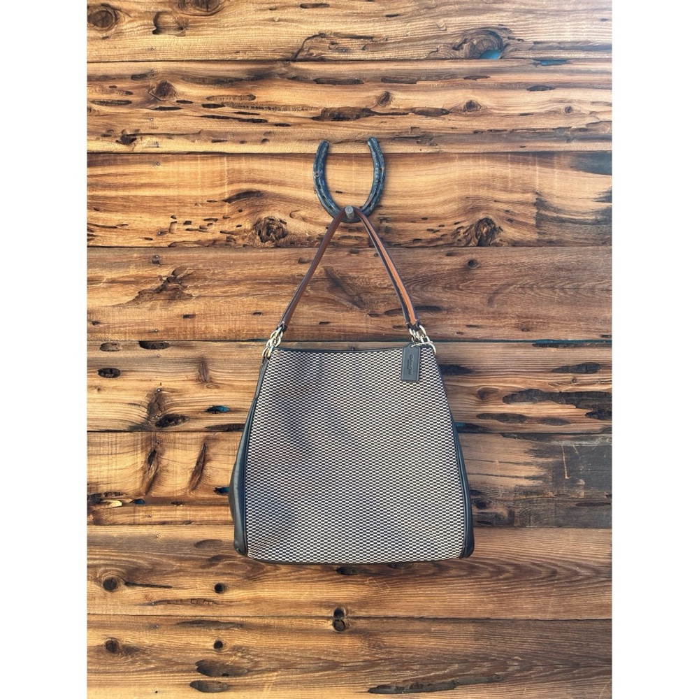 COACH | Phoebe Jacquard Checkered With Black Leather Trim & Logo Shoulder Bag